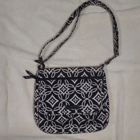 Vera Bradley Black and Ivory Crossbody Bag 12in X 13in - Picture 1 of 3